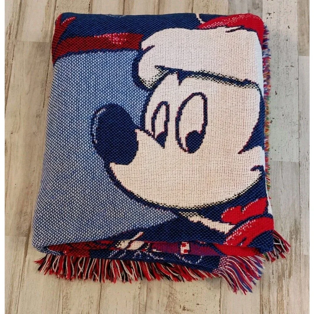 Vintage Disney Mickey Mouse Christmas Throw Blanket Santa Woven Tapestry 43
